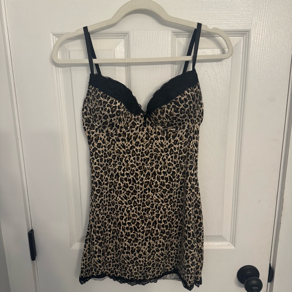 Leopard Print Slip Dress with Black Lace
